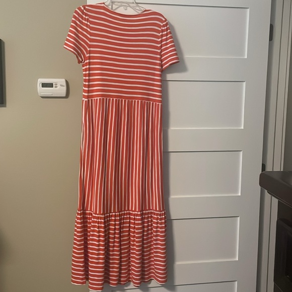 Boden Emma Tiered Jersey Midi T-Shirt Dress Red/Orange & White US 8 - Picture 9 of 9